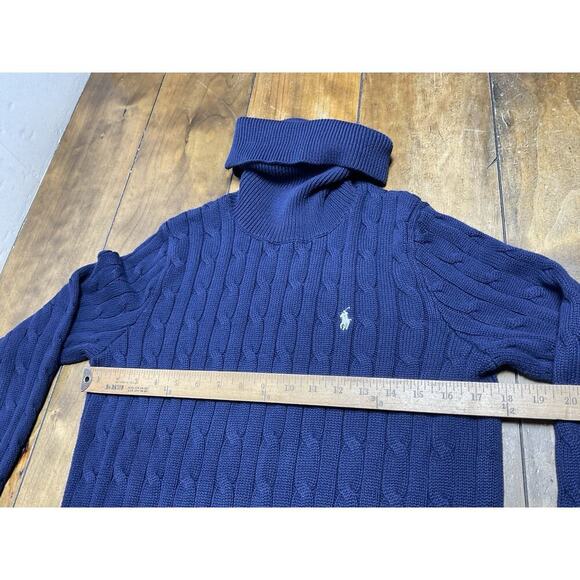 Ralph Lauren Sport Turtleneck Cable Knit Sweater Dress Cotton Navy Medium - Picture 8 of 11